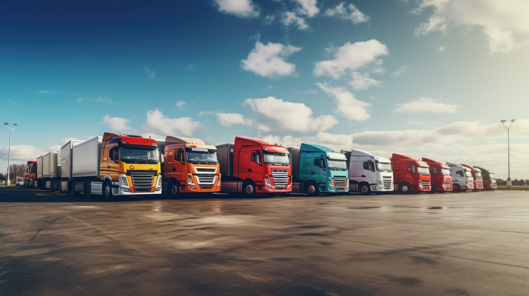 Fleet of trucks lined up